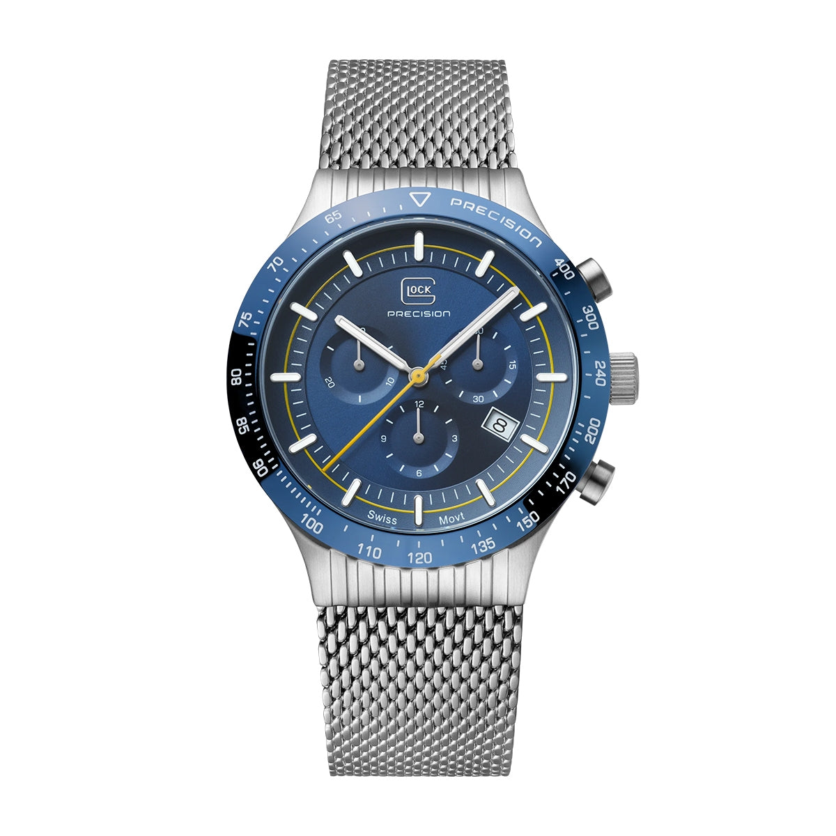 Glock Men's Quartz Chronograph Stainless Steel Watch with Blue Dial & Mesh Band