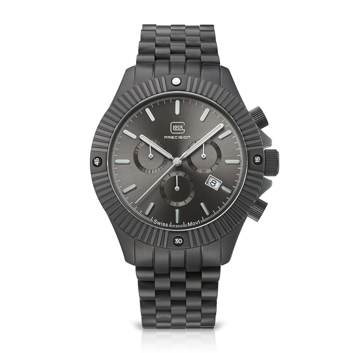 Glock Men's Quartz Chronograph Black Stainless Steel Watch with Black Dial