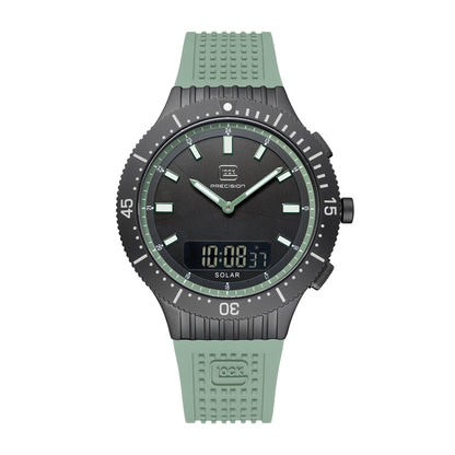 Glock Men's Quartz Digital & Analog Black Stainless Steel Watch with Black Dial & Green Silicone Strap