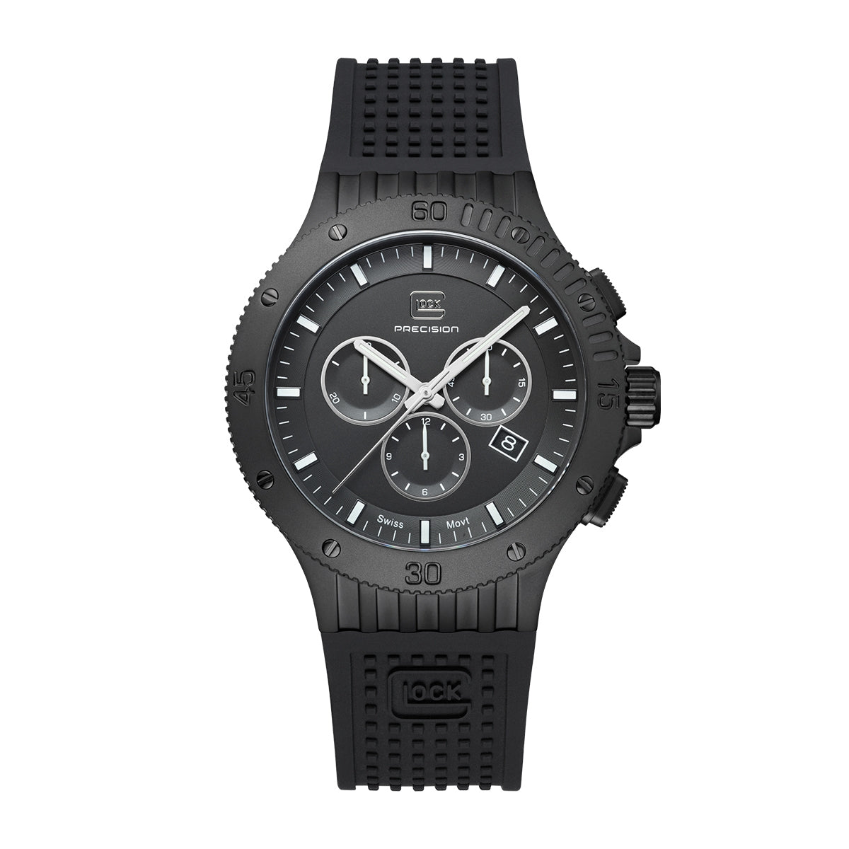 Glock Men's Quartz Chronograph Black Stainless Steel Watch with Black Dial & Silicone Strap