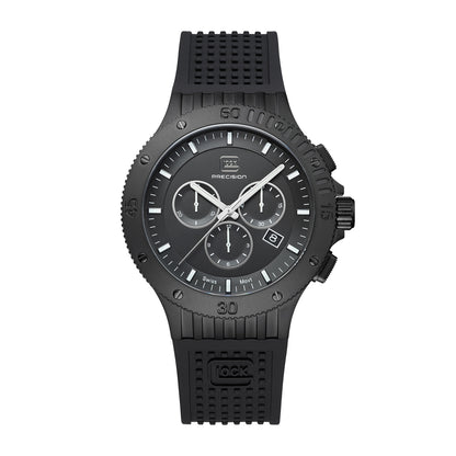 Glock Men's Quartz Chronograph Black Stainless Steel Watch with Black Dial & Silicone Strap