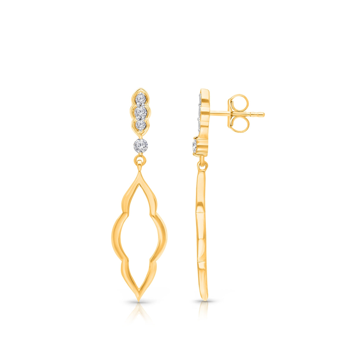 Kallati 1/4 ct. tw. Diamond Open Scalloped Dangle Earrings in 14K Yellow Gold