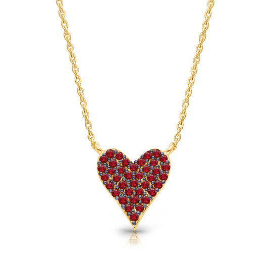 Kallati Ruby & 1/4 ct. tw. Diamond Pave Double Sided Heart Necklace in 14K Yellow Gold