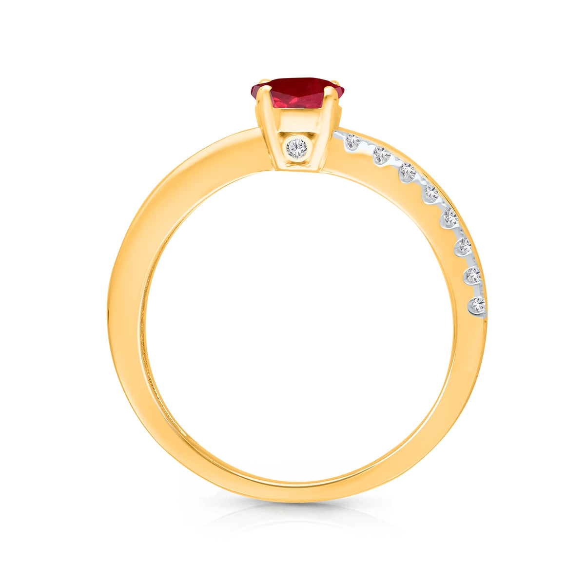 Kallati Oval Ruby & 1/4 ct. tw. Diamond Split Shank Ring in 14K Yellow Gold front view