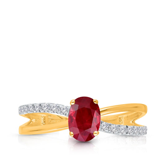 Kallati Oval Ruby & 1/4 ct. tw. Diamond Split Shank Ring in 14K Yellow Gold side profile