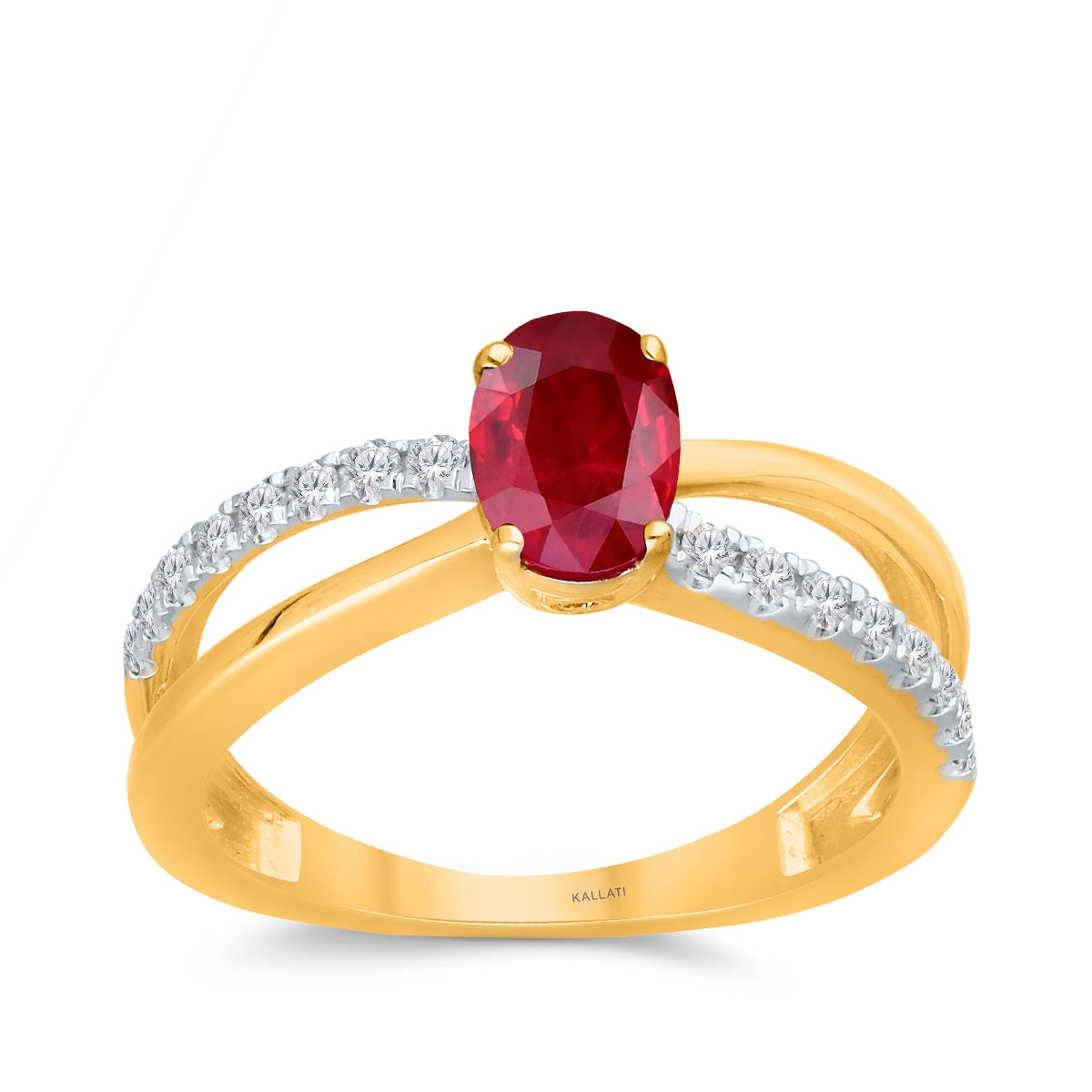 Kallati Oval Ruby & 1/4 ct. tw. Diamond Split Shank Ring in 14K Yellow Gold