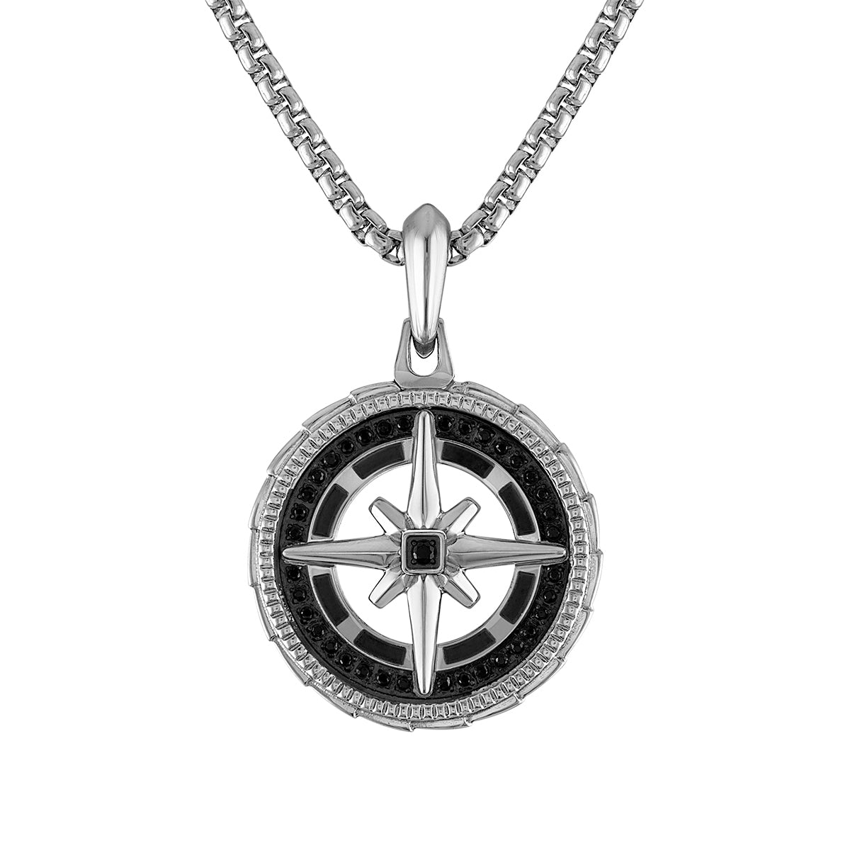 Bulova Men's Marine Star 1/4 ct. tw. Treated Black Diamond Compass Pendant in Stainless Steel