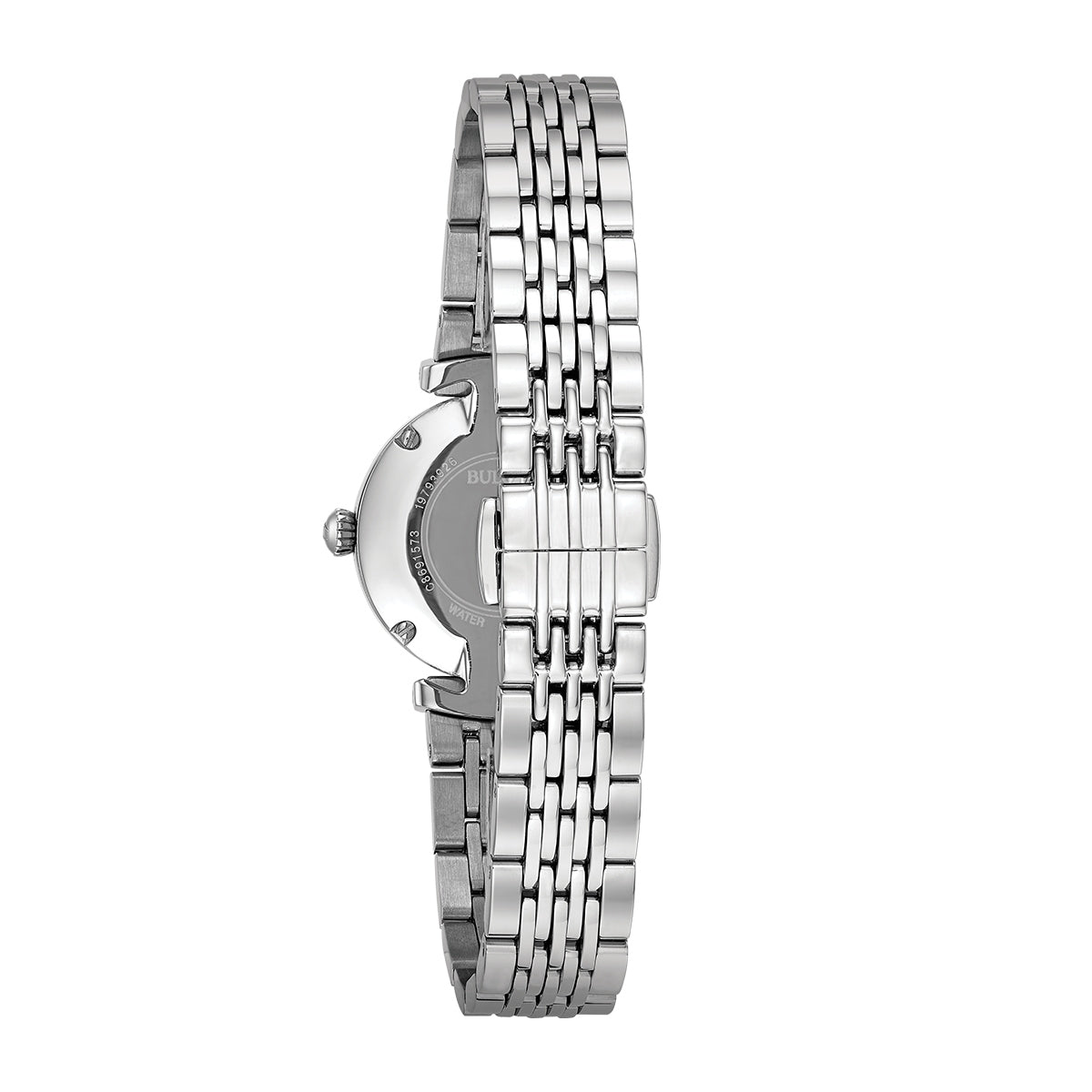 Bulova Ladies' Quartz Stainless Steel Watch with Diamond Accent Mother of Pearl Dial close-up detail