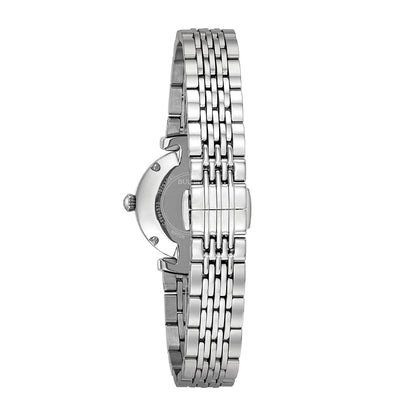 Bulova Ladies' Quartz Stainless Steel Watch with Diamond Accent Mother of Pearl Dial close-up detail
