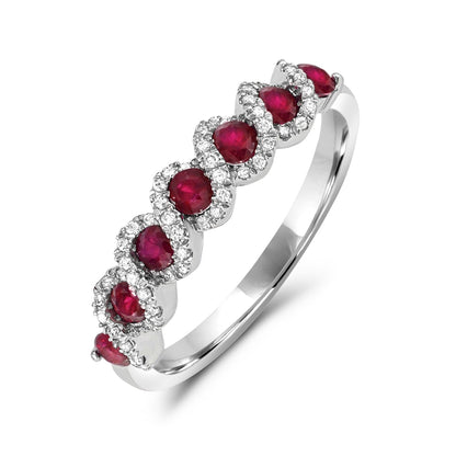 Round Ruby & 1/7 ct. tw. Diamond Twist Ring in 14K White Gold front view