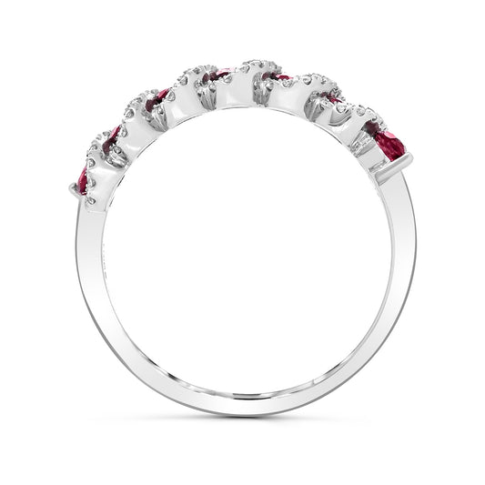 Round Ruby & 1/7 ct. tw. Diamond Twist Ring in 14K White Gold close-up detail