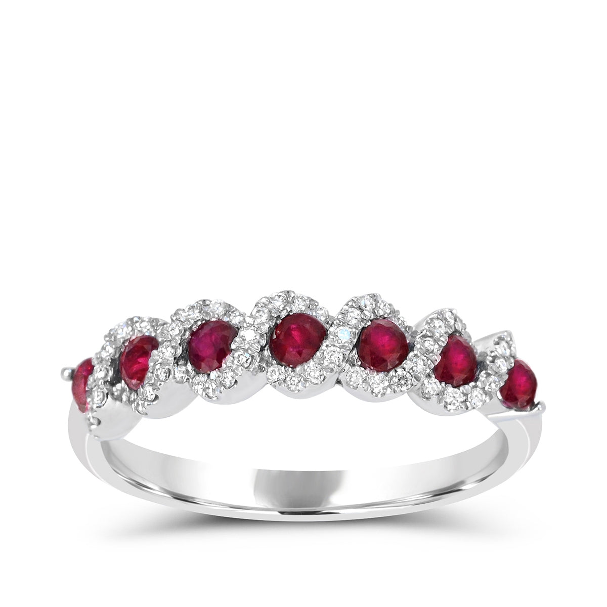 Round Ruby & 1/7 ct. tw. Diamond Twist Ring in 14K White Gold