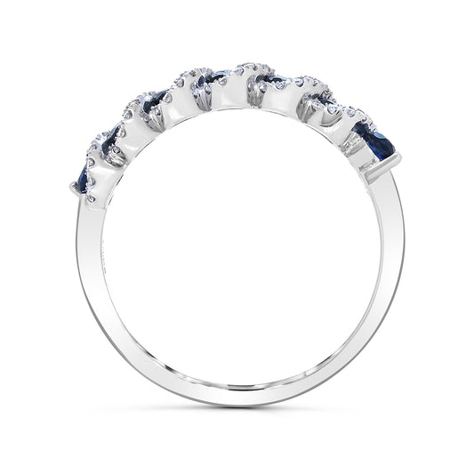 Round Sapphire & 1/7 ct. tw. Diamond Twist Ring in 14K White Gold close-up detail