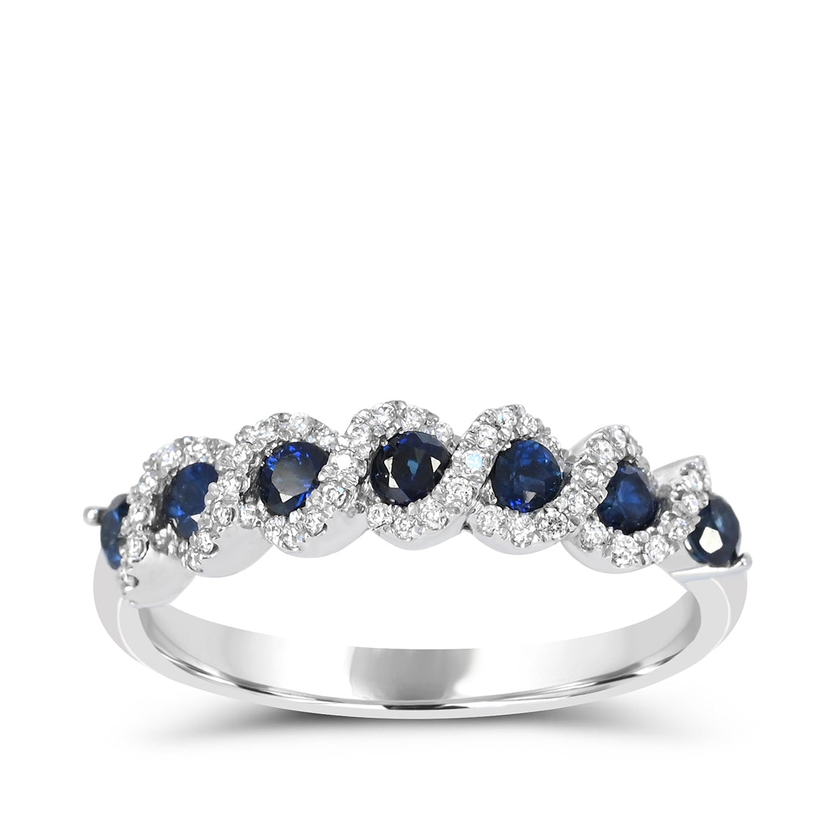 Round Sapphire & 1/7 ct. tw. Diamond Twist Ring in 14K White Gold