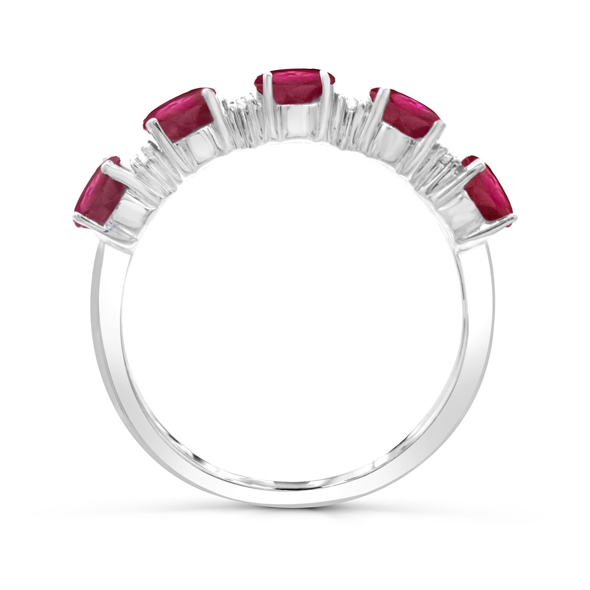 Oval 5-Stone Ruby & 1/10 ct. tw. Diamond Ring in 14K White Gold close-up detail