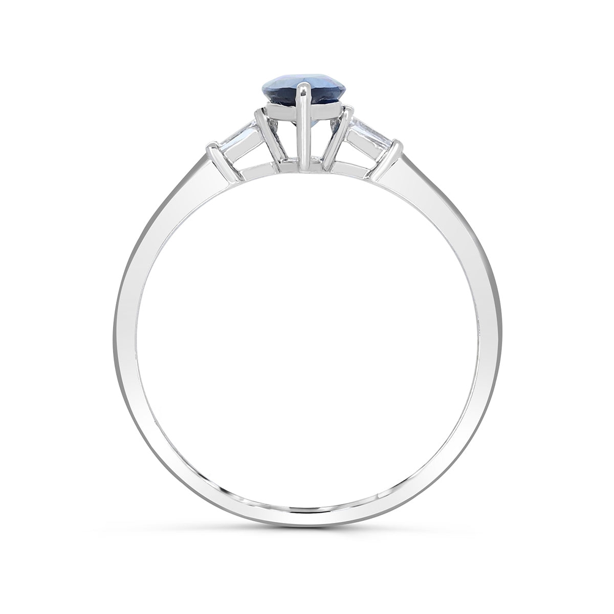 Marquise Sapphire & 1/7 ct. tw. Tapered Baguette Diamond Ring in 14K White Gold close-up detail