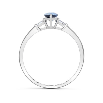 Marquise Sapphire & 1/7 ct. tw. Tapered Baguette Diamond Ring in 14K White Gold close-up detail