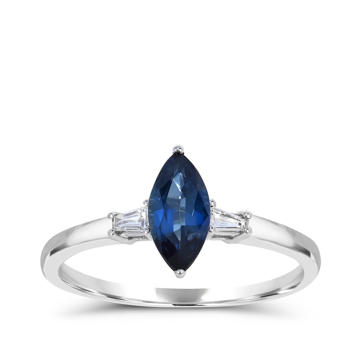 Marquise Sapphire & 1/7 ct. tw. Tapered Baguette Diamond Ring in 14K White Gold