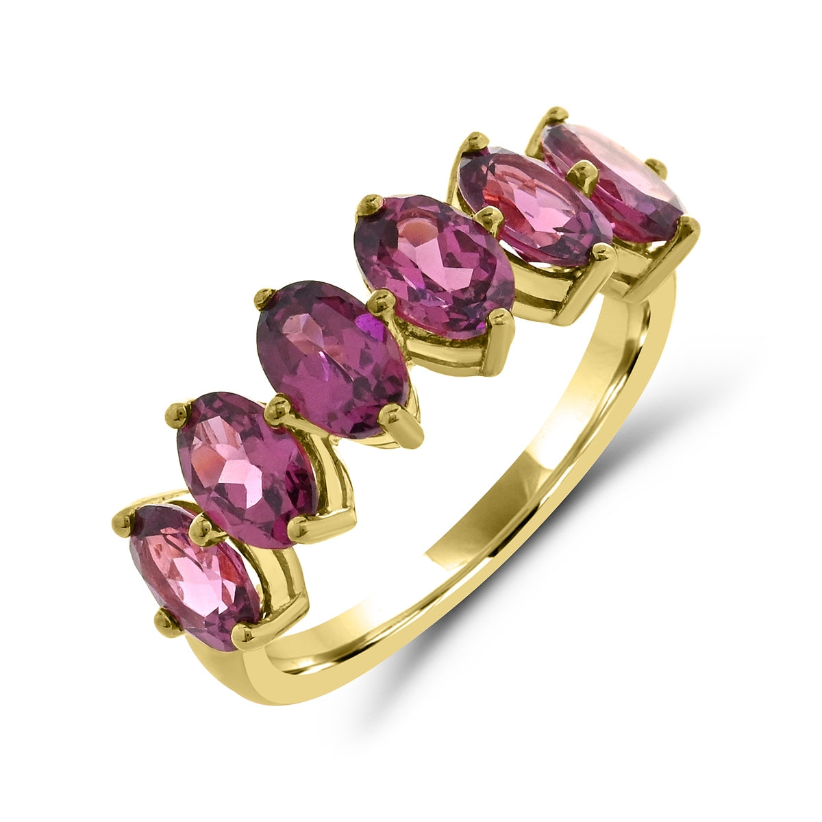 Oval Purple 6-Stone Garnet Ring in 14K Yellow Gold front view