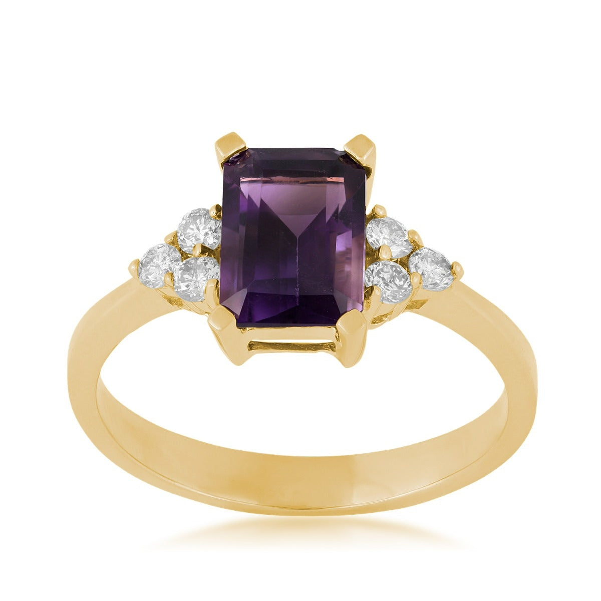 Emerald Cut Amethyst & 1/5 ct. tw. Diamond Ring in 14K Yellow Gold