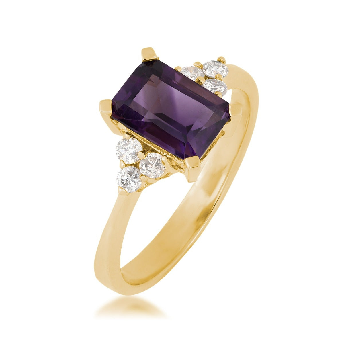 Emerald Cut Amethyst & 1/5 ct. tw. Diamond Ring in 14K Yellow Gold front view