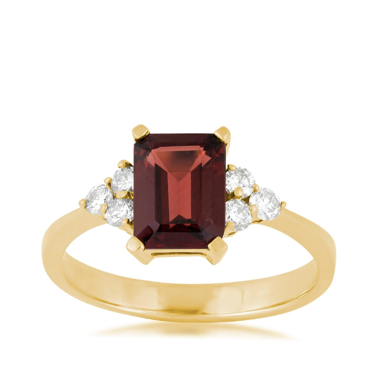 Emerald Cut Garnet & 1/5 ct. tw. Diamond Ring in 14K Yellow Gold