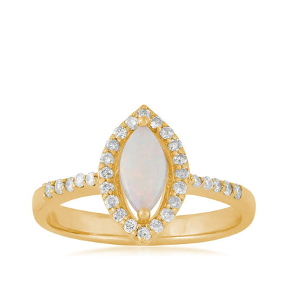 Marquise Opal & 1/4 ct. tw. Diamond Halo Ring in 14K Yellow Gold