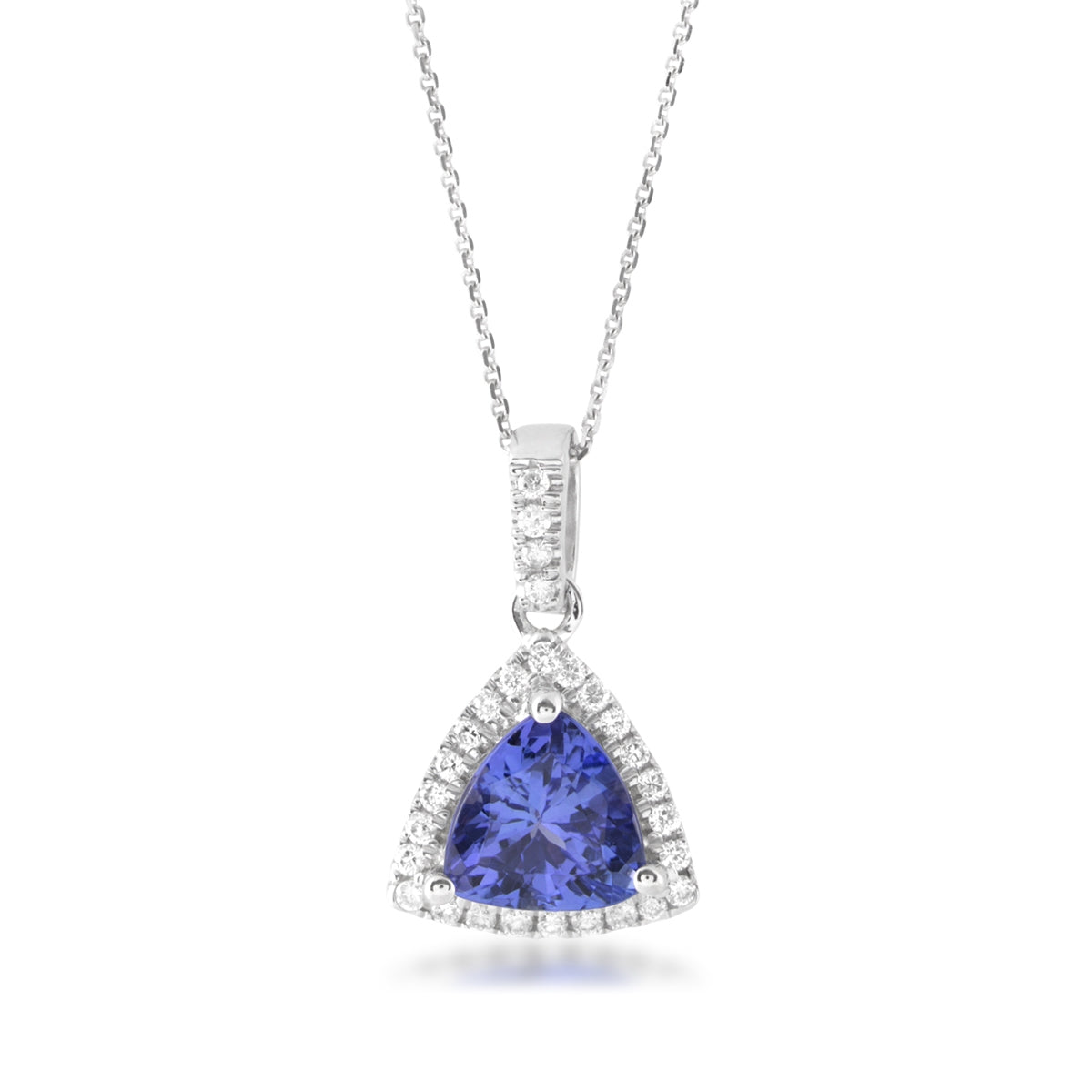 Trillion Tanzanite & 1/8 ct. tw. Diamond Halo Pendant in 14K White Gold