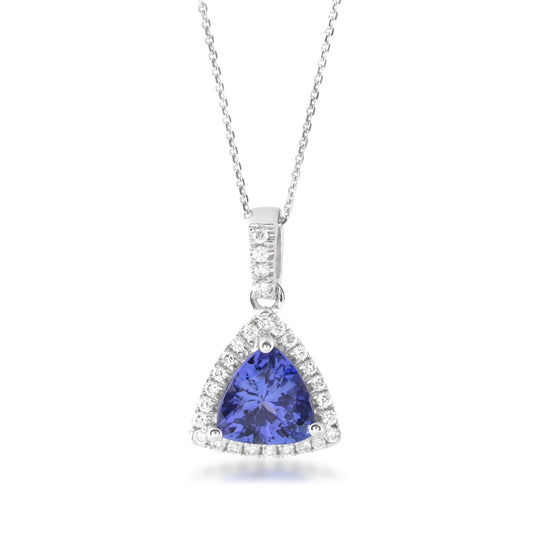 Trillion Tanzanite & 1/8 ct. tw. Diamond Halo Pendant in 14K White Gold