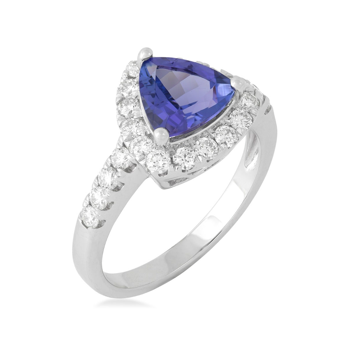 Trillion Tanzanite & 3/4 ct. tw. Diamond Halo Ring in 14K White Gold front view