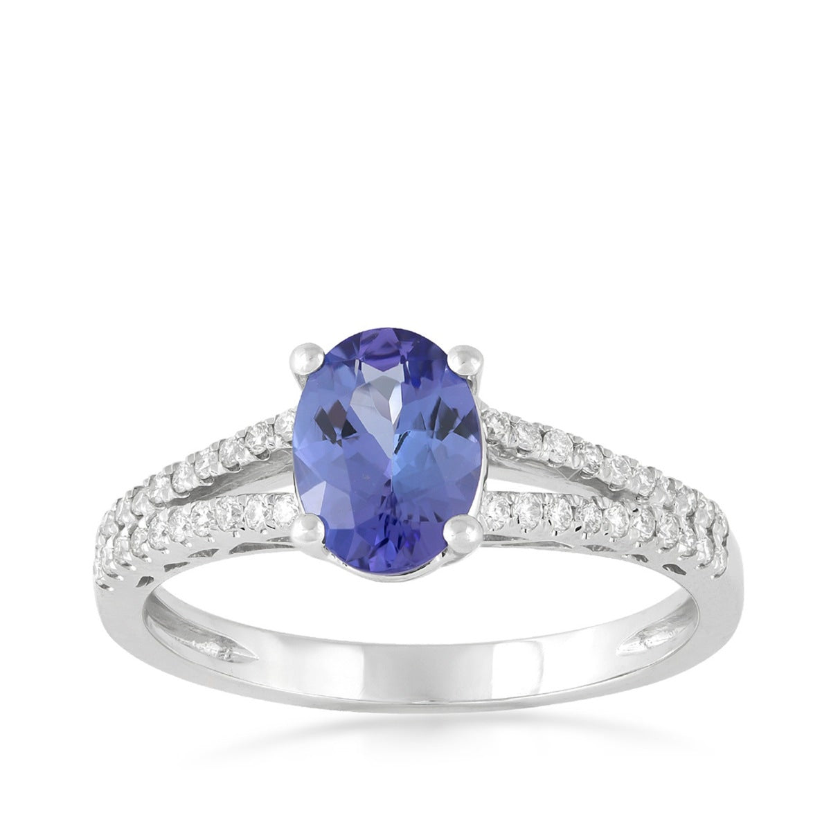 Oval Tanzanite & 1/6 ct. tw. Diamond Split Shank Ring in 14K White Gold