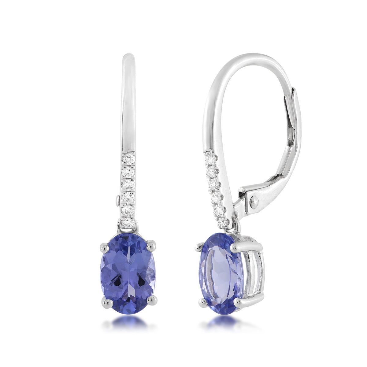 Oval Tanzanite & 1/10 ct. tw. Diamond Dangle Earrings in 14K White Gold