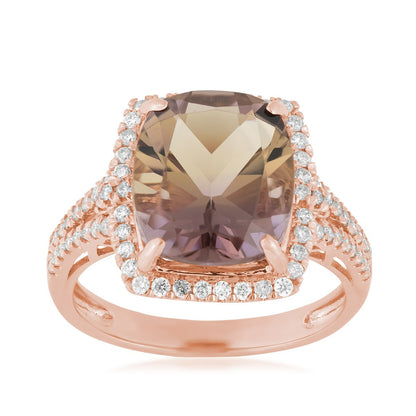 Elongated Cushion Ametrine & 3/8 ct. tw. Diamond Halo Split Shank Ring in 14K Pink Gold