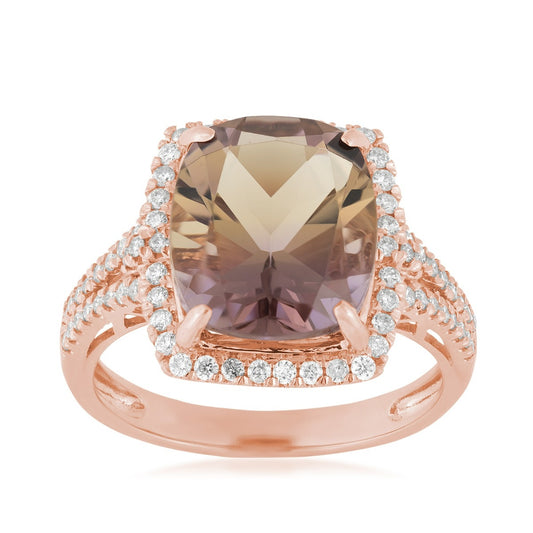 Elongated Cushion Ametrine & 3/8 ct. tw. Diamond Halo Split Shank Ring in 14K Pink Gold