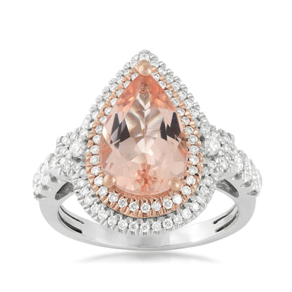 Pear Morganite & 1/2 ct. tw. Diamond Double Halo Ring in 14K White & Pink Gold