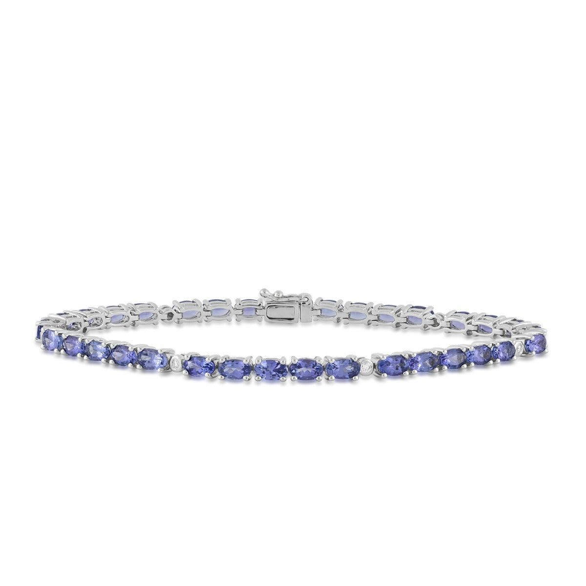 Oval Tanzanite & 1/10 ct. tw. Diamond 7.5-inch Tennis Bracelet in 14K White Gold
