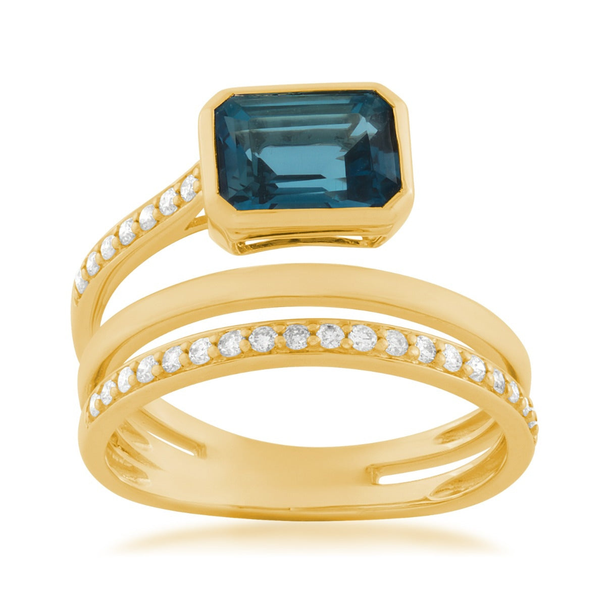 Emerald Cut London Blue Topaz & 1/5 ct. tw. Diamond Wrap Ring in 14K Yellow Gold