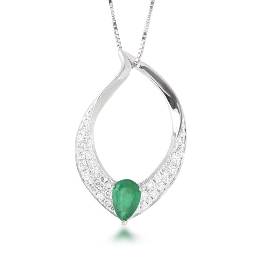 Pear Emerald & 1/4 ct. tw. Diamond Pave Teardrop Pendant in 18K White Gold