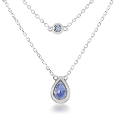 Pear & Round Sapphire & 1/5 ct. tw. Diamond Bezel Set Station Layered Necklace in 18K White Gold front view