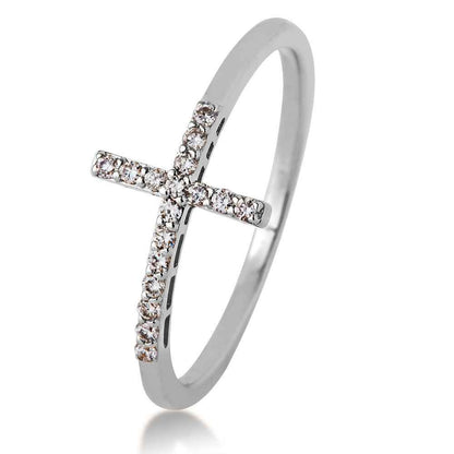 1/8 ct. tw. Round Diamond Cross Ring in 10K White Gold close-up detail