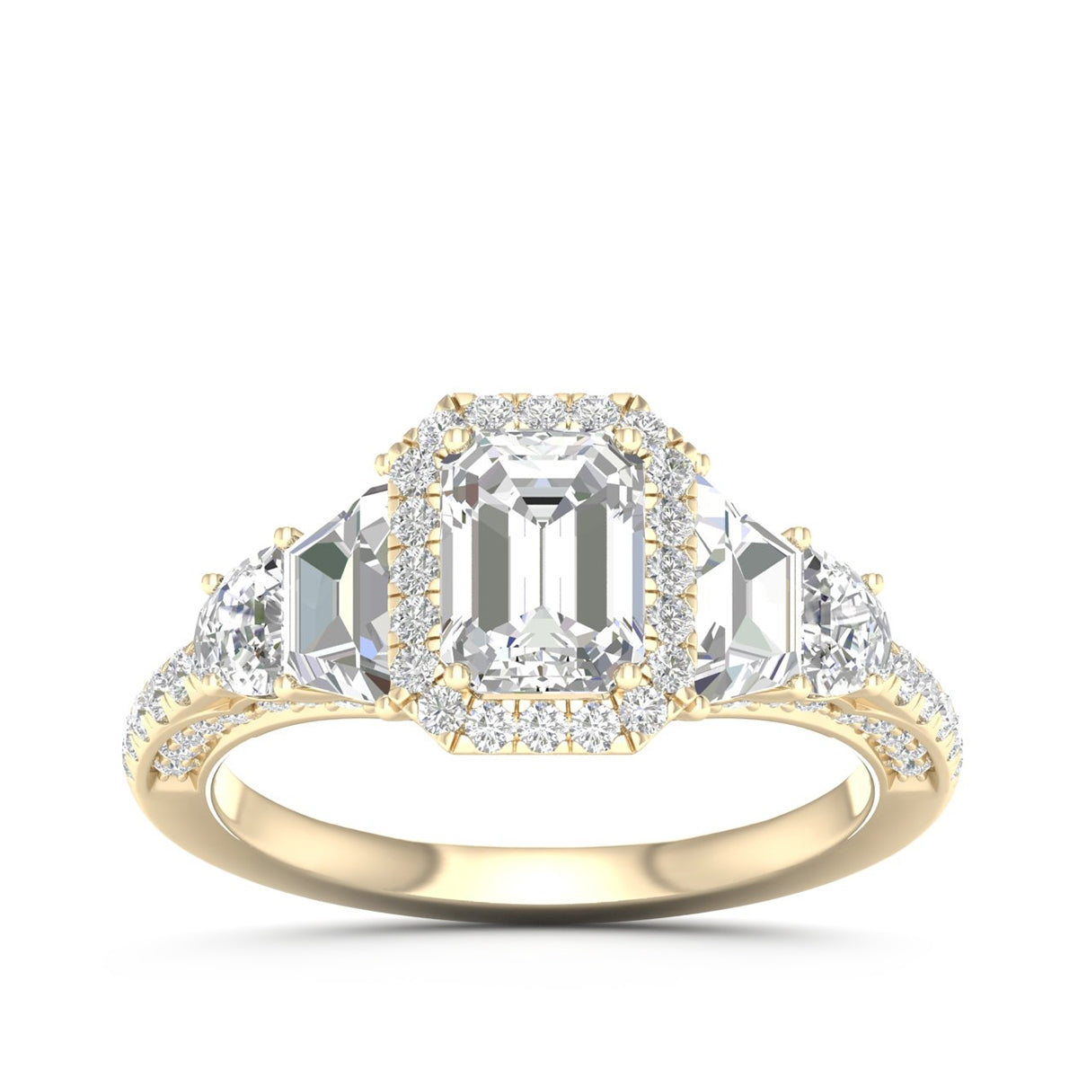 Adamante 3-1/3 ct. tw. Lab-Grown Emerald Cut Diamond Halo Engagement Ring in 14K Yellow Gold