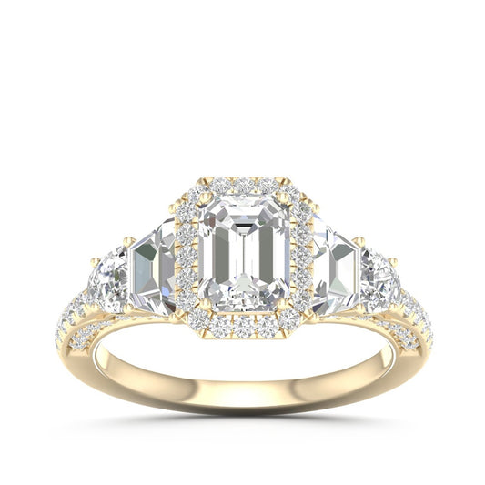 Adamante 3-1/3 ct. tw. Lab-Grown Emerald Cut Diamond Halo Engagement Ring in 14K Yellow Gold