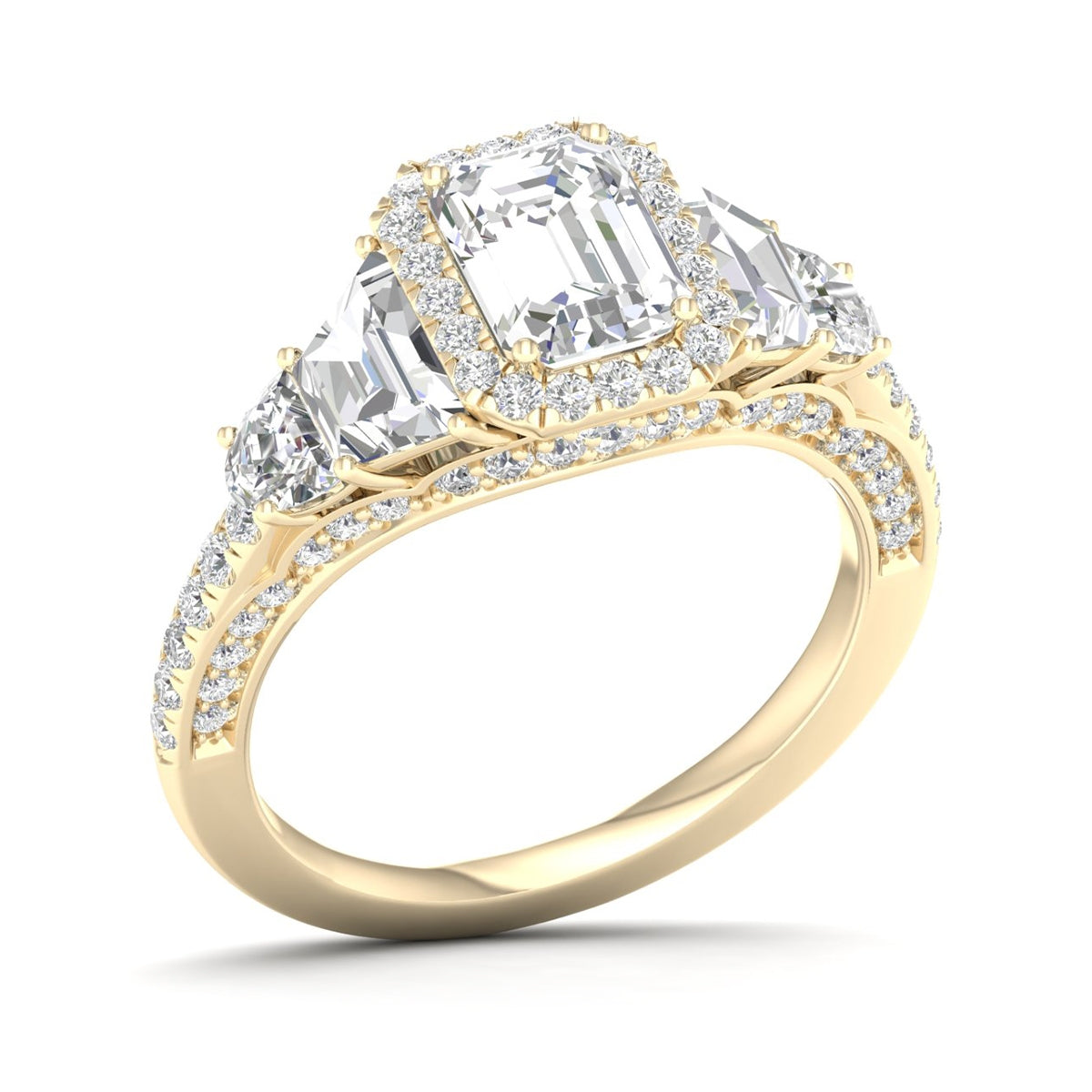 Adamante 3-1/3 ct. tw. Lab-Grown Emerald Cut Diamond Halo Engagement Ring in 14K Yellow Gold front view