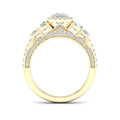Adamante 3-1/3 ct. tw. Lab-Grown Emerald Cut Diamond Halo Engagement Ring in 14K Yellow Gold close-up detail