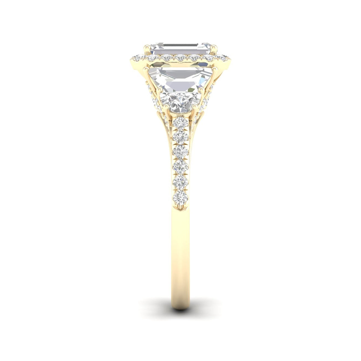 Adamante 3-1/3 ct. tw. Lab-Grown Emerald Cut Diamond Halo Engagement Ring in 14K Yellow Gold side profile
