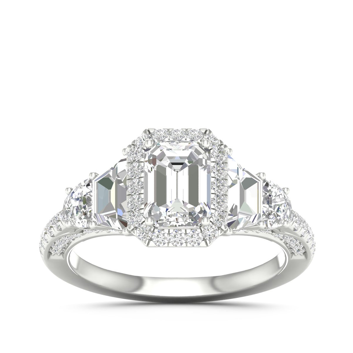 Adamante 3-1/3 ct. tw. Lab-Grown Emerald Cut Diamond Halo Engagement Ring in 14K White Gold