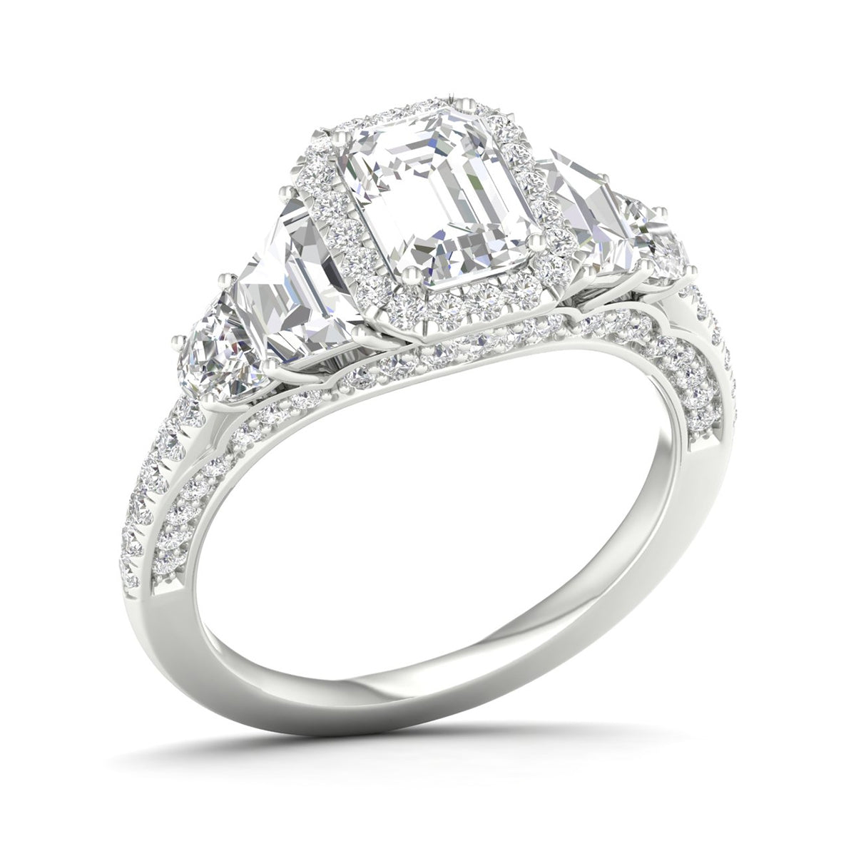 Adamante 3-1/3 ct. tw. Lab-Grown Emerald Cut Diamond Halo Engagement Ring in 14K White Gold front view