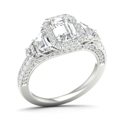 Adamante 3-1/3 ct. tw. Lab-Grown Emerald Cut Diamond Halo Engagement Ring in 14K White Gold front view