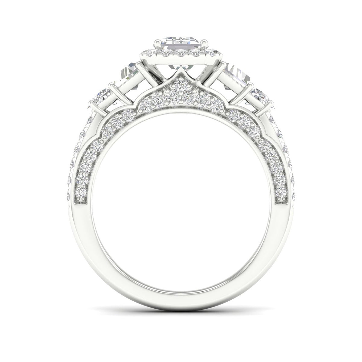 Adamante 3-1/3 ct. tw. Lab-Grown Emerald Cut Diamond Halo Engagement Ring in 14K White Gold close-up detail