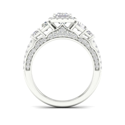 Adamante 3-1/3 ct. tw. Lab-Grown Emerald Cut Diamond Halo Engagement Ring in 14K White Gold close-up detail